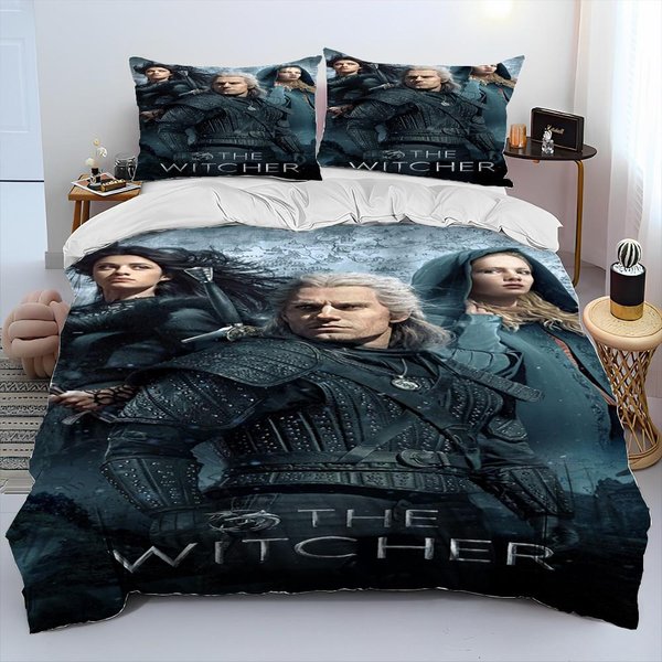 3D The W-Witcher Juego Gamer Dibujos Animados Colcha Juego De Cama, Funda NóRdica Juego De Cama Funda De Colcha Funda De Almohada, Juego De Cama TamañO King Queen 140X200Cm-image
