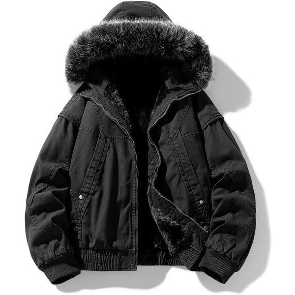 Zimowy MęSki PłAszcz Fleecowy Hip-Hopowy Casualowy PłAszcz Parka MęSki Damski Streetwear MęSki BawełNiany PłAszcz Gruby Plus Aksamitna Kurtka M Black-image