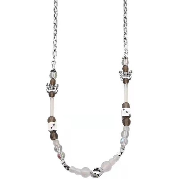 Acero De Titanio Callejero Empalme Mariposa Dados Hip Hop Collar Para Hombres Y Mujeres Tendencia Personalidad Cadena De Perlas Para SuéTer Cadena Accesorio White-image