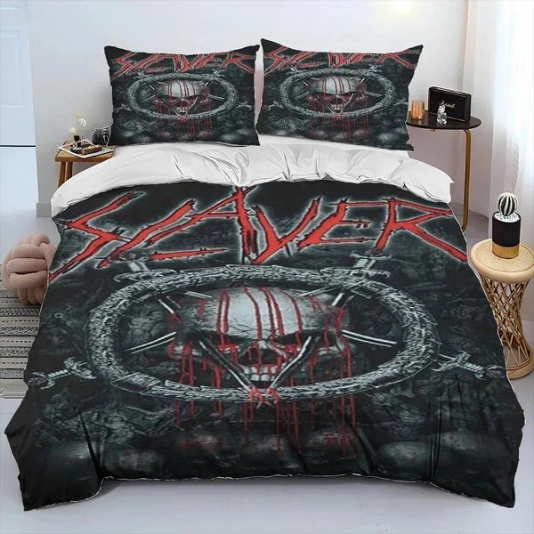 Slayer Banda De Heavy Metal ColeccióN De Ropa De Cama Manta Funda NóRdica ColeccióN De Cama Funda De Colcha Funda De Almohada ColeccióN De Ropa De Cama TamañO King Queen NiñOs AU Single 140X210Cm-image