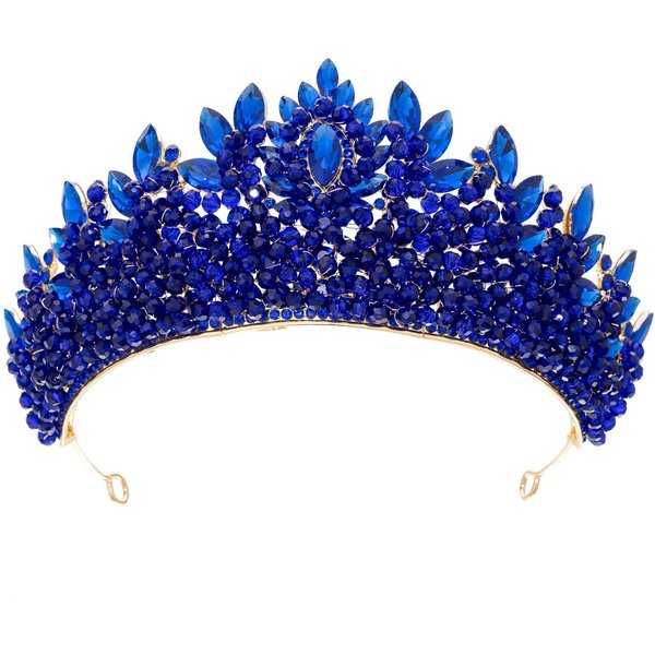 Concurso De Belleza Europeo Y Americano Barroco Corona De Novia Tiara AleacióN Cristal Diadema De Boda Accesorios Para El Cabello Corona Blue-image