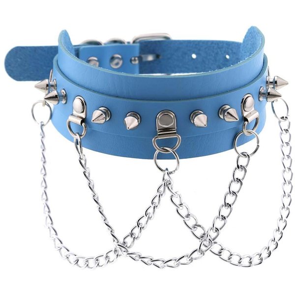 Punkowy Kolczyk Z Kolcami Choker Dla Kobiet MężCzyzn SkóRzany Naszyjnik ŁAńCuch BiżUteria Choker Akcesoria Goth Gray-image