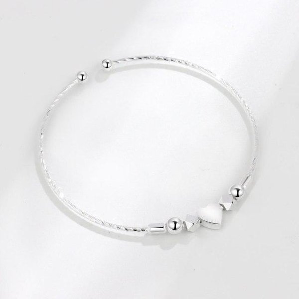 Pulsera Y Brazalete Ajustable De Plata De Ley 925 Con Charm De CorazóN De Cuentas Redondas Para Mujer Fiesta De Boda JoyeríA Elegante Sl455 Plata-image