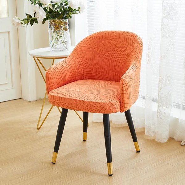 Funda Para Silla De Comedor Curvada Simple Terciopelo Tallado Hoja Grande Funda Para Silla De Maquillaje EláStica Todo Incluido Universal Silla Alta Con Brazos 40*43Cm-image