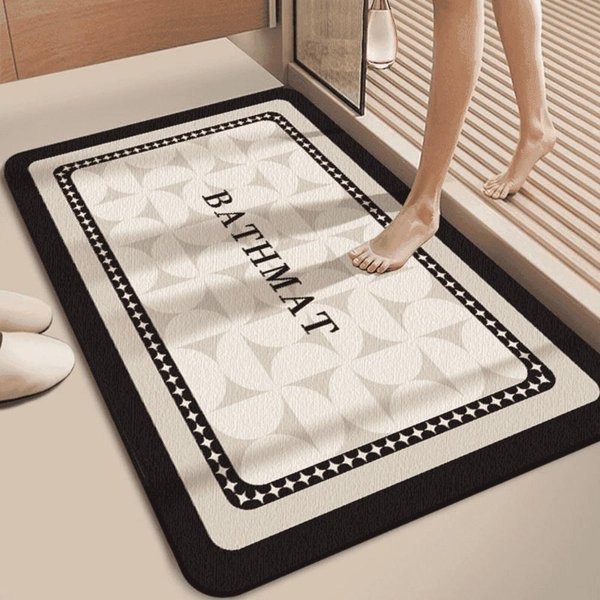 Czarno-BiałA Geometryczna Bordiura Mata łAzienkowa AntypośLizgowa Super ChłOnna SzybkoschnąCa Dywanik Do WejśCia Pod Prysznic 40X60Cm-image