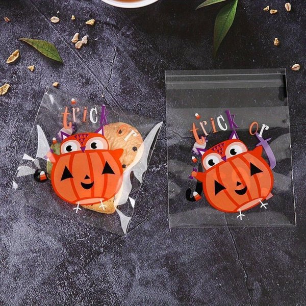100 Szt. Halloweenowa Plastikowa Torba Na Cukierki Ciasteczka Prezent Samoprzylepna Torba Na PrzekąSki Dekoracje Na Imprezę Halloweenową Prezenty-image