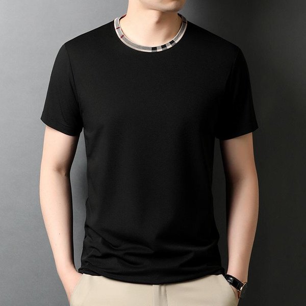 Verano Nueva Camiseta De Manga Corta De Seda De Morera Para Hombre Con Cuello Redondo Camiseta De Verano De Media Manga Casual Ropa De Hombre 3XL-image
