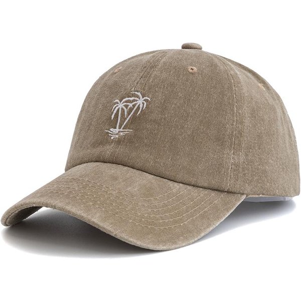 Nueva Gorra De AlgodóN Lavada Unisex Con Bordado De áRbol De Coco, Gorra De BéIsbol Vintage Para Hombres Y Mujeres, Gorras Casuales Para Exteriores Para Papá 56Cm-60Cm Gray-image