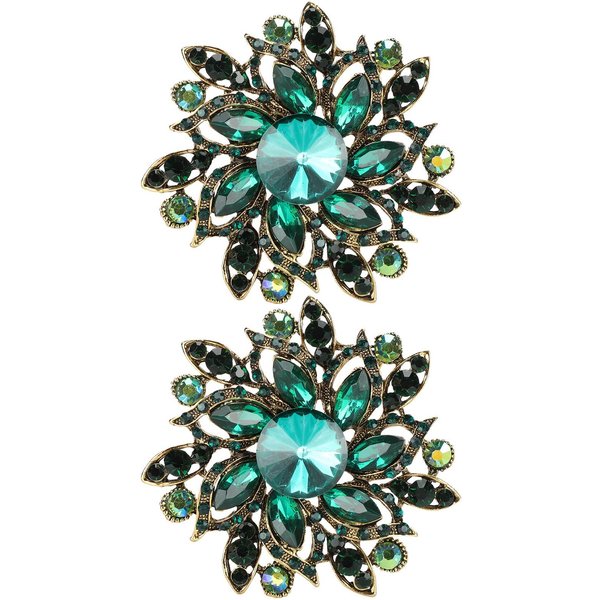 2 Piezas Broche De Flor Retro Diamante Moda Ropa Traje Solapa Corsage Accesoriosverde Verde-image