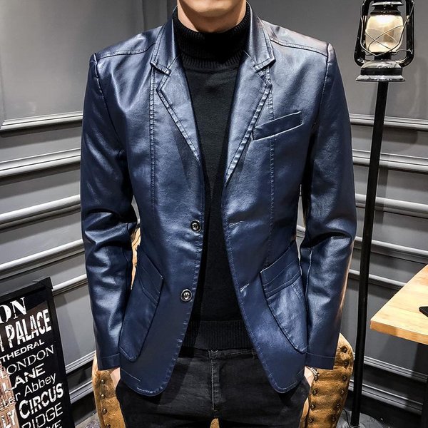 Traje De Cuero PU Para Hombre Color SóLido Chaqueta De Cuero Casual Para Hombre Chaqueta Para Hombre CáRdigan Casual Chaqueta De Cuero 4XL Gray-image