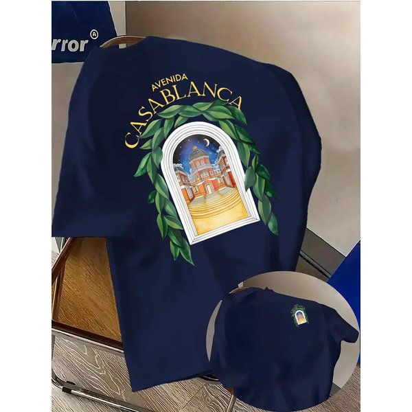 2026 Stylowy T-Shirt Inspirowany PółNocną Afryką Z PejzażEm Nocnego Miasta Zielonymi LiśćMi BawełNiany MęSki Damski T-Shirt Letni Streetwear Codzienny KróTki RęKaw LuźNy Top L Gray-image