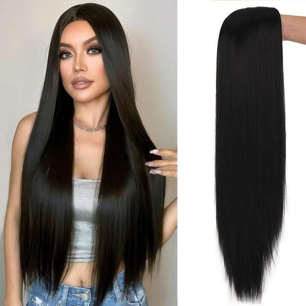 Jasny Blond Peruka 28 Calowa Peruka DłUga Prosta Syntetyczne Peruki WłóKna Wysokotemperaturowe Do Cosplay KsiężYcowa Biel 28Inches-image