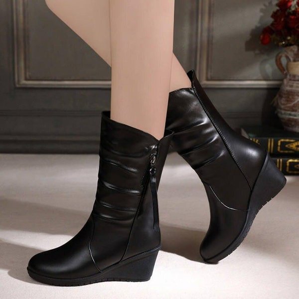 Zimowe CiepłE Futrzane Buty Damskie Buty Wysokie Obcasy Boczny Zamek BłYskawiczny Buty Damskie Czarne Buty Damskie Buty Buty Na Koturnie Shose Women 40 Gray-image