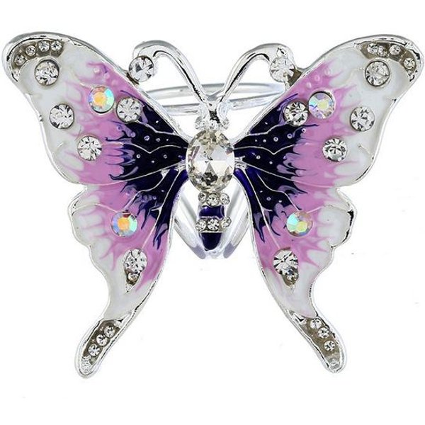 Moda Dulce Y Encantadora Plata Hueca Cristal Mariposa Tres Anillos Hebilla De Bufanda Broche Accesorios PúRpura-image