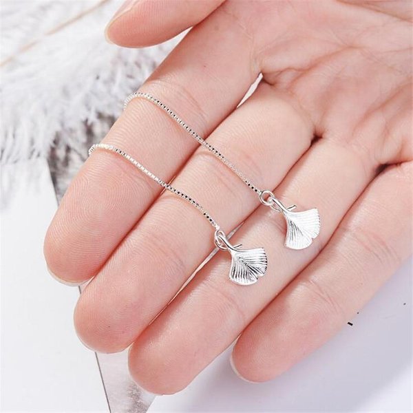 Nueva Personalidad Creativa Literaria JoyeríA De Plata De Ley 925 LíNea De Oreja Hoja De Ginkgo Temperamento Mujeres Pendientes Colgantes Xze272-image