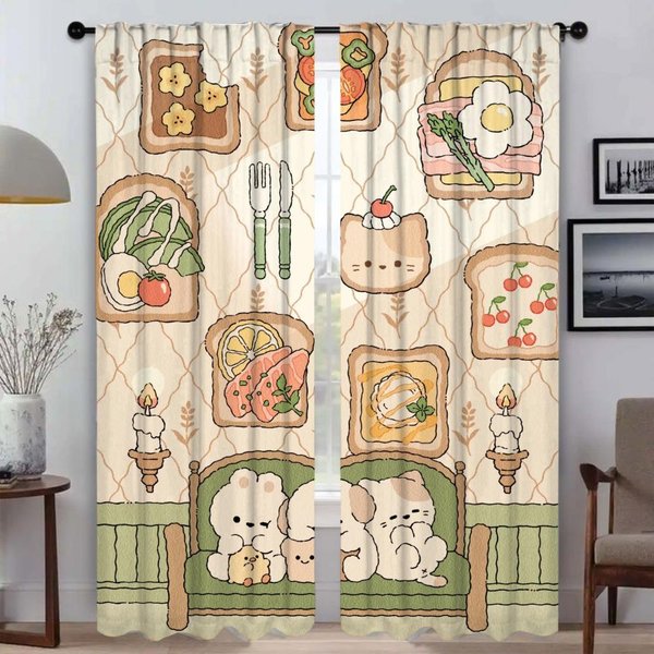 Cortina Opaca Para HabitacióN 2 Paneles Animal Bosque Cortinas Antimosquitos Estores Tul Para Dormitorio ParticióN Estores SalóN Cocina W60Xh90Cmx2Pcs-Cl-image