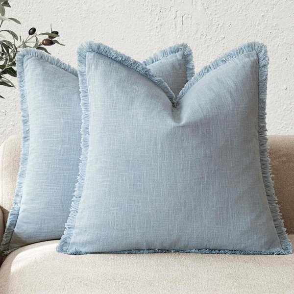 20X20 Rosa Claro Pulgada Fundas De CojíN Decorativas De Lino Con Flecos Estilo Boho Granja Funda De CojíN Con Borlas Funda De Almohada Para Sofá Sala De Estar 30X50Cm Gray-image