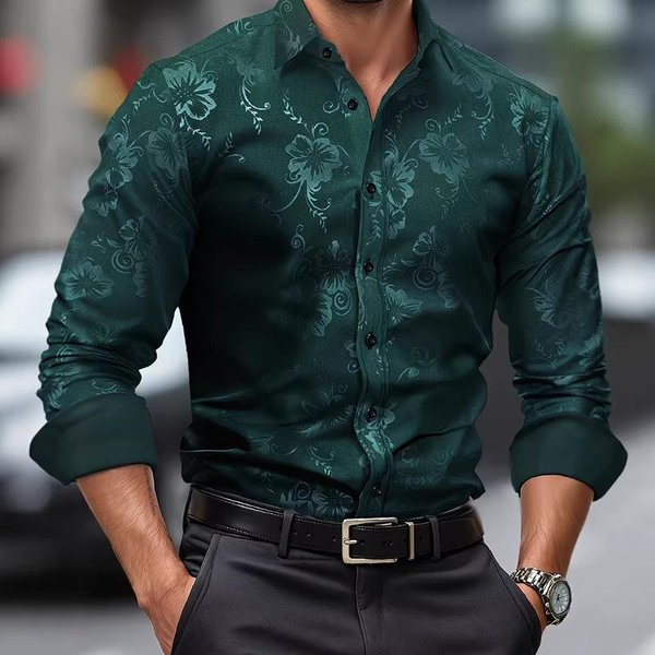 MęSka Koszula Z DłUgim RęKawem, Kwiatowy WzóR, Styl Gentlemana, Casualowa, OddychająCa XL-image