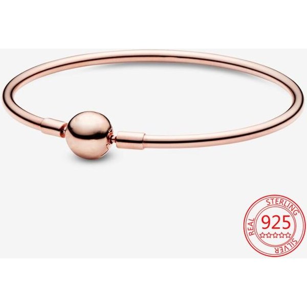 Venta De Pulsera RíGida Con Cierre De CorazóN Sencillo De Plata De Ley 925, Pulsera Con Dijes, JoyeríA De Moda 21Cm Beige-image