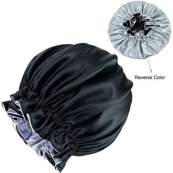 Nuevo Gorro De SatéN Reversible SóLido Para Mujer Con Cabello Rizado, Gorro De Dormir De Doble Capa Ajustable, Gorro EláStico Para El Cabello, Gorro Nocturno Para El Cuidado Del Cabello One Size-image