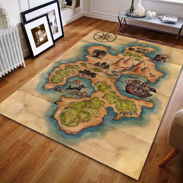 Vintage Piracka Mapa SkarbóW Dywanik Do Sypialni Salonu Sofa Mata PodłOgowa Nowoczesna Dekoracja Domu Dywanik Obszarowy 40X60Cm (16X24In) Brown-image