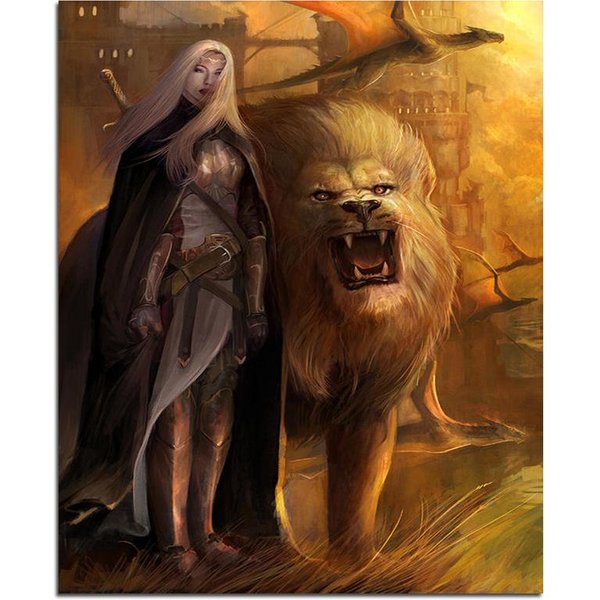 El Rey LeóN Y El EspadachíN 5D DIY Pintura De Diamante FantasíA Bordado De Diamante Redondo Completo 20X30CM-image