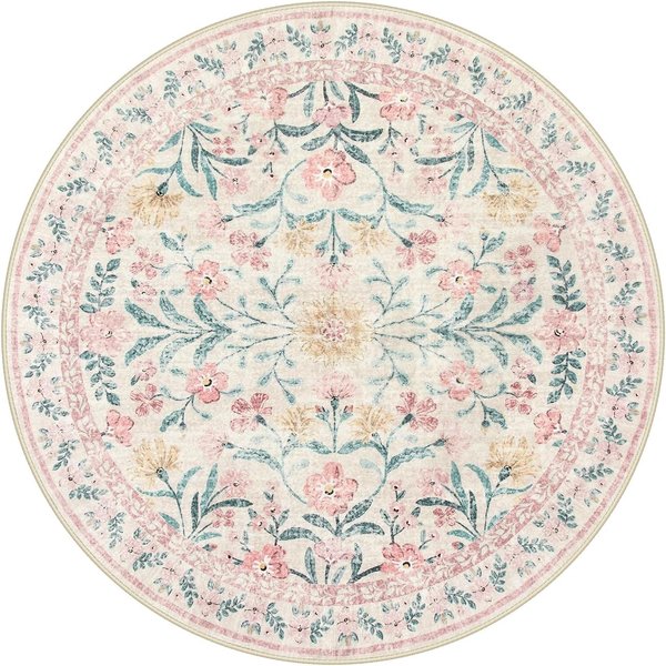 RóżOwy OkrąGłY Dywan W Kwiaty Styl Boho Dywan OkrąGłY Europejski Pastoralny Wygodne Dywany Dekoracyjne ŁAzienka AntypośLizgowa Mata Pod Drzwi 40X40Cm White-image