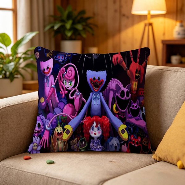 Funda De Almohada Divertida Del Juego P-Poppy Playtime Funda De CojíN De Dibujos Animados Regalo Funda De CojíN Dormitorio Hogar Sofá Silla Asiento DecoracióN Funda De Almohada 40X40Cm-image
