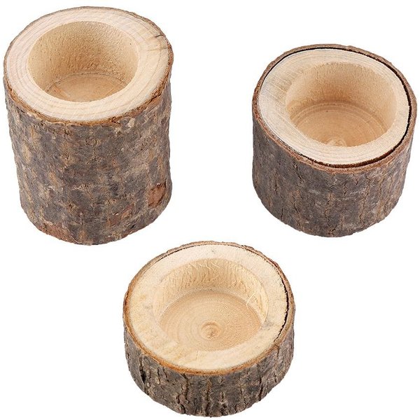 Candelabro De Madera Apilada, Soporte Para Velas, Candelabro, Tronco, Maceta, Adorno Decorativo(De Tres Piezas)-image