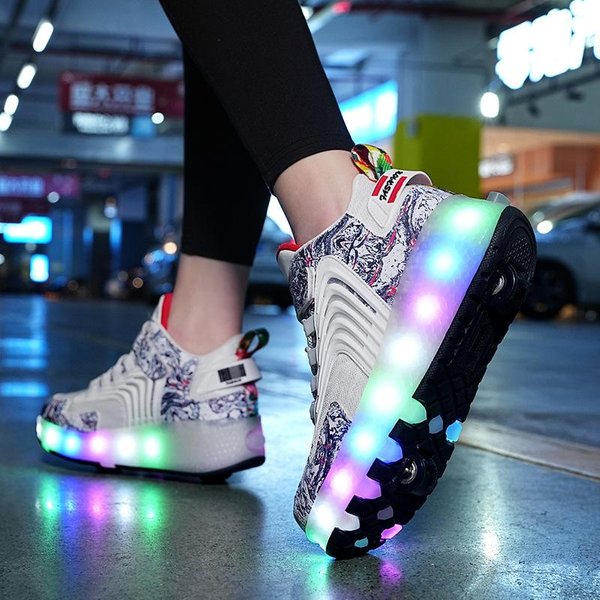Zapatos De Escape Nuevos Patines De Ruedas Luminosos Con Carga Para NiñOs De Malla De Cuatro Ruedas Zapatos De Rueda Deformada 39-image