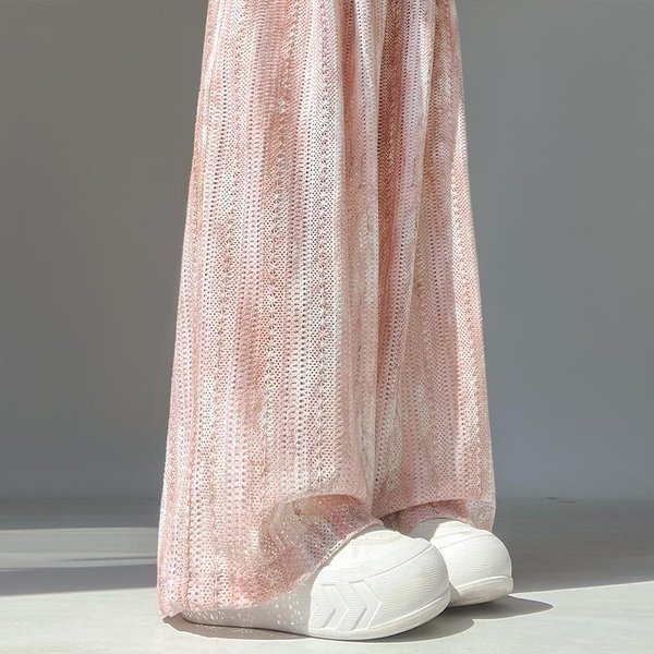 Pantalones Anchos Huecos Tie-Dye Rosas Para Mujer En Verano Finos Nuevos De Cintura Alta CaíDa Estilo Casual Y De Seda Hielo Frescos M Gray-image