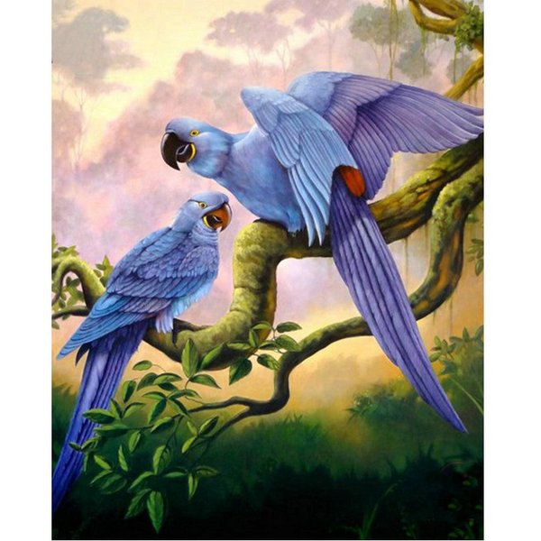 Pintura De Diamantes Bosque Loro Paisaje Taladro Redondo Completo Bordado Punto De Cruz 20X30CM-image