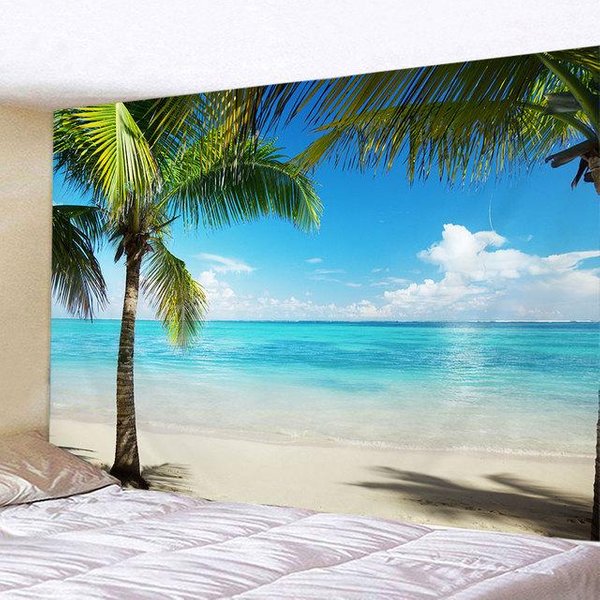 Natura Krajobraz Morski Gobelin Nadmorskie Drzewo Kokosowe Ocean PlażA Gobelin śCienny WisząCy Sztuka Dekoracyjna WystróJ Domu TłO Sufit 230X180Cm-image