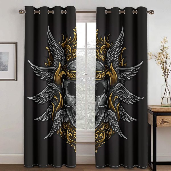 Czarno-ZłOty Ciemny Wiatr Totem Cyfrowy Nadruk ZasłOna Salon Sypialnia śRodowisko Domowe AranżAcja Krajobrazu Tkanina ZasłOnowa Z WłóKna Poliestrowego W50Xh130(Cm)X2Pcs&Grommet Top Kolor Granatowy-image