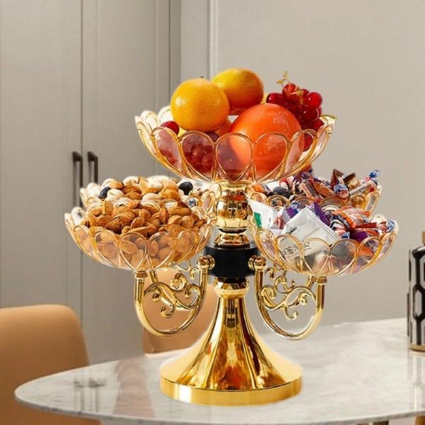Estilo Lujo Ligero Plato De Frutas De Cristal Giratorio De MúLtiples Capas Estilo Europeo Plato De Frutas De Cristal De MúLtiples Capas-image