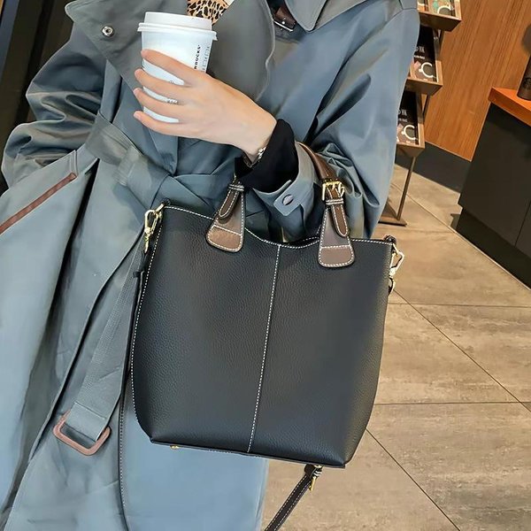 Bolso De Piel De Vaca De Capa Superior Para Mujer, Estilo De Alta Gama, Bolso De Hombro, Nuevo Bolso Tote De Gran Capacidad, Cuero Jurchen Black-image
