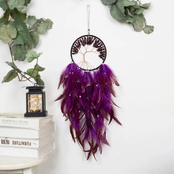 AtrapasueñOs Para Colgar En La Pared ÁRbol De La Vida De Cristal De Gema AtrapasueñOs DecoracióN Para El Hogar Adornos De Campanillas De Viento Para La HabitacióN AtrapasueñOs-image
