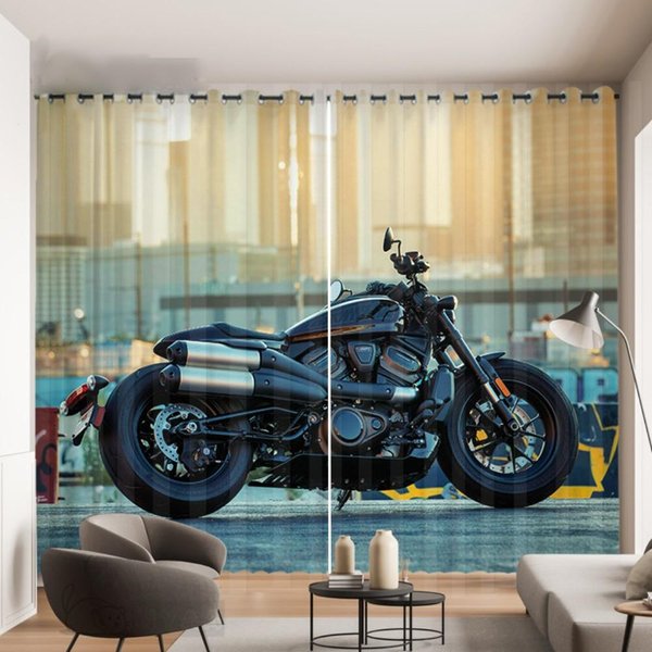 Cortina De 2 Paneles Con Estampado De Motocicleta Fresco Para Dormitorio Estudio Sala De Estar Cortina De Ventana Para Ventana De Piso A Techo Cortinas Cortinas 2X50W100H(Cm)&Hook-image
