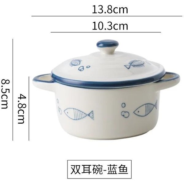 Cuenco De CeráMica Para Cocina, Cuenco Para Suplementos Alimenticios Para BebéS, Vajilla Para Fideos, Ramen, Ensalada De Frutas, Cuenco Para Huevos Al Vapor, Vajilla Para Microondas Con Tapa-image