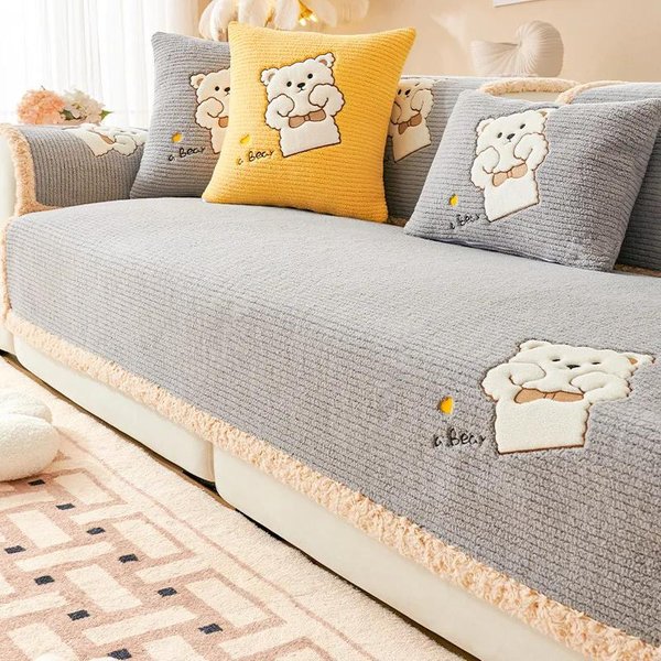 Funda De Sofá De Felpa De Cachemira De Invierno Para Sala De Estar Color SóLido CáLida Toalla De Sofá Antideslizante Funda De Sofá En Forma De L Toalla De Sofá Hogar 70X70Cm 1Pcs-image