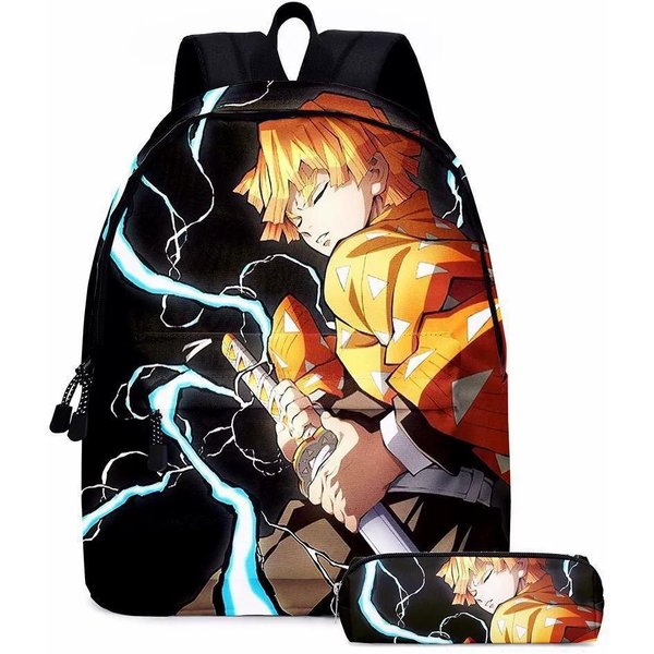 Mochila Estuche Para LáPices Demon Slayer Anime Set De 2 Piezas Estampado Bolsa Escolar Para Estudiantes Gran Capacidad Mochila Para PortáTil Estuche Para Material Escolar Regalo-image