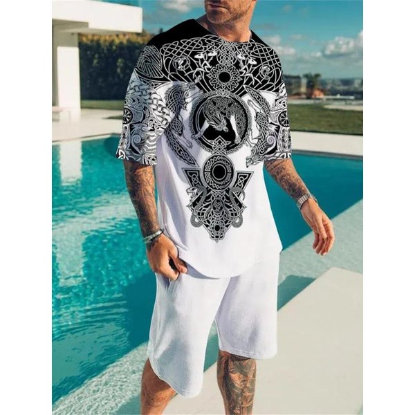Conjuntos De Camisetas Y Pantalones Cortos De Verano Para Hombre, CháNdales De Hip Hop Con Estampado 3D Para Hombre, Camisetas De Gran TamañO, Conjuntos De Ropa Deportiva De Moda XL White-image