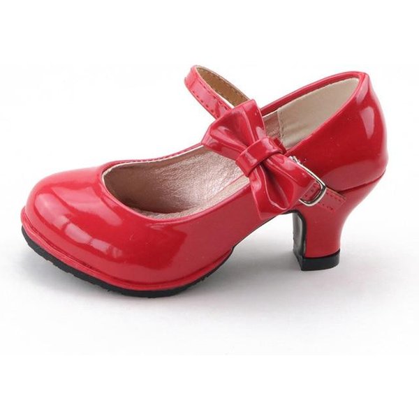 DziewczęCe SkóRzane Buty Jesienne Muszki SandałY DziecięCe Buty Wysokie Obcasy KsiężNiczka SłOdkie SandałY Dla Dziewczyn 26 Czerwony-image