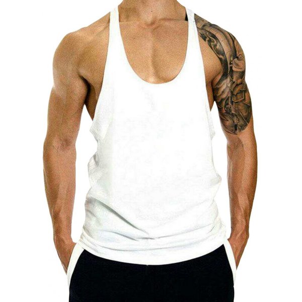 Chaleco De Verano Para Hombre, Cuello Redondo, Sin Mangas, Espalda Cruzada, Camisetas Deportivas De Ocio, Secado RáPido, Color SóLido, Corte Holgado, Camisetas Sin Mangas Para Vacaciones, Calle L Blanco-image