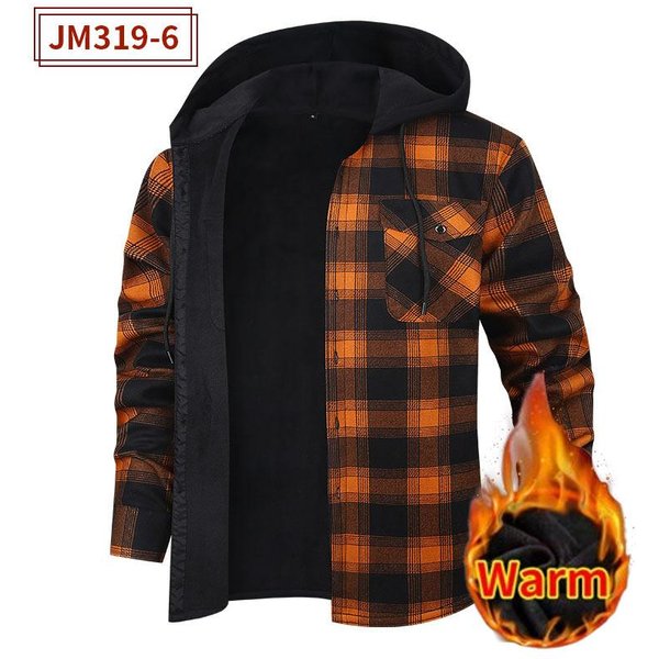 Koszula Flanelowa W Kratę Dla MężCzyzn Drwali, CiepłA Bluza Z Kapturem I Kieszeniami, Zimowa Robocza Ocieplana Kurtka W Kratę - Flanelowa Koszula Z Kapturem 2XL Black-image