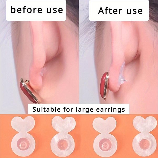 Cierres De Silicona Para Pendientes Para Pendientes Pesados Almohadillas De Soporte Invisibles Para LóBulos De Las Orejas Que No Cuelgan Elevadores Seguros Para JoyeríA De Oreja Para Pendientes De PresióN Y Colgantes 2 Pairs Beige-image