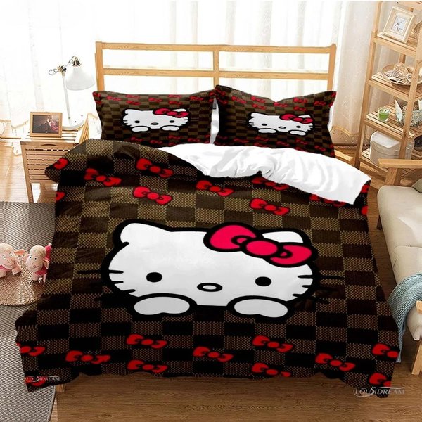 Hello Kitty Dibujos Animados Lindo EdredóN Funda NóRdica Juegos De Cama Suave Funda De EdredóN Fundas De Almohada TamañO Individual/Doble/Queen/King EU Double 200X200Cm-image