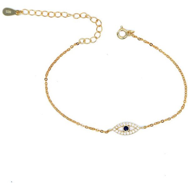 Plata De Ley 925 Negro Viernes Turco Mal De Ojo Micro Pave Cz Oro Fino Ajustable Cadena De Eslabones Pulseras Para Mujer Beige-image
