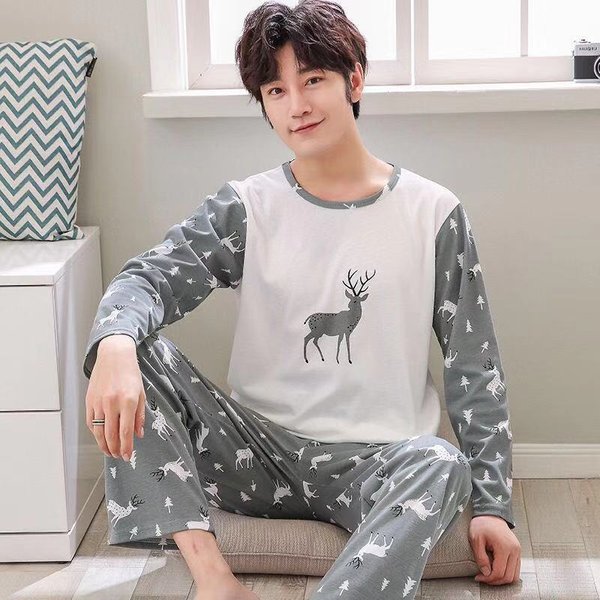 Conjunto De Pijama Para Hombre Manga Larga Y PantalóN Pijama De Estudiante Ropa De Casa Dibujos Animados Cuello Redondo Rayado Ropa De Casa 2XL-image