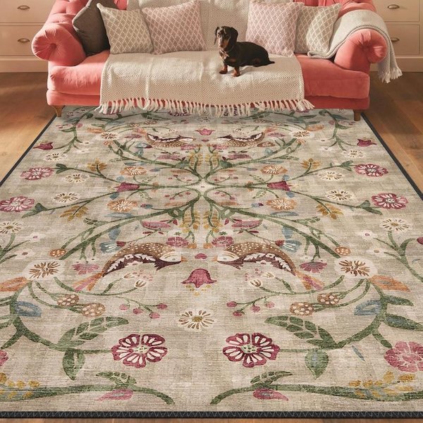 Alfombra Floral Tradicional Turca Boho Chic Lavable Antideslizante Grande Alfombra De ÁRea Desgastada Para DecoracióN De Sala De Estar Dormitorio 60*90Cm-image